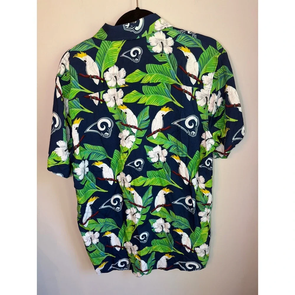 FOCO Los Angeles Rams Tropical Button Up‎ Shirt Men's Size M Cockatoo Print